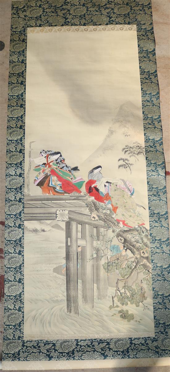 Cased Japanese scroll painting